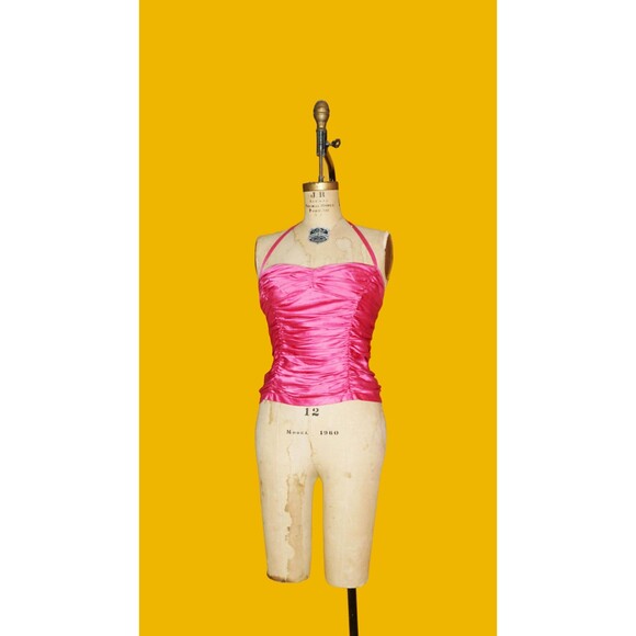 Y2K D & G. DOLCE & GABBANA SILK Ruched Pink Halter Top W/Exposed Zipper. As Is - Picture 1 of 10